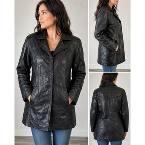 Leather King Jacket Women Fits XL Black Patchwork Biker Moto Grunge Punk 90s Y2K